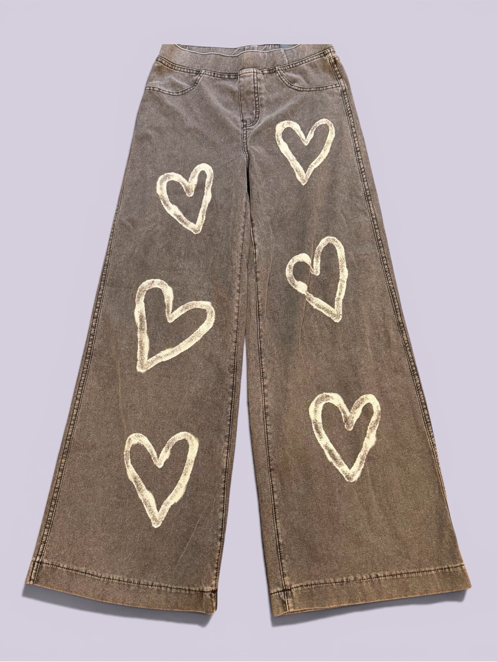 KIDS H&M Gray/Black Wide-Leg Heart Print Jeans Size 12 -KIDS